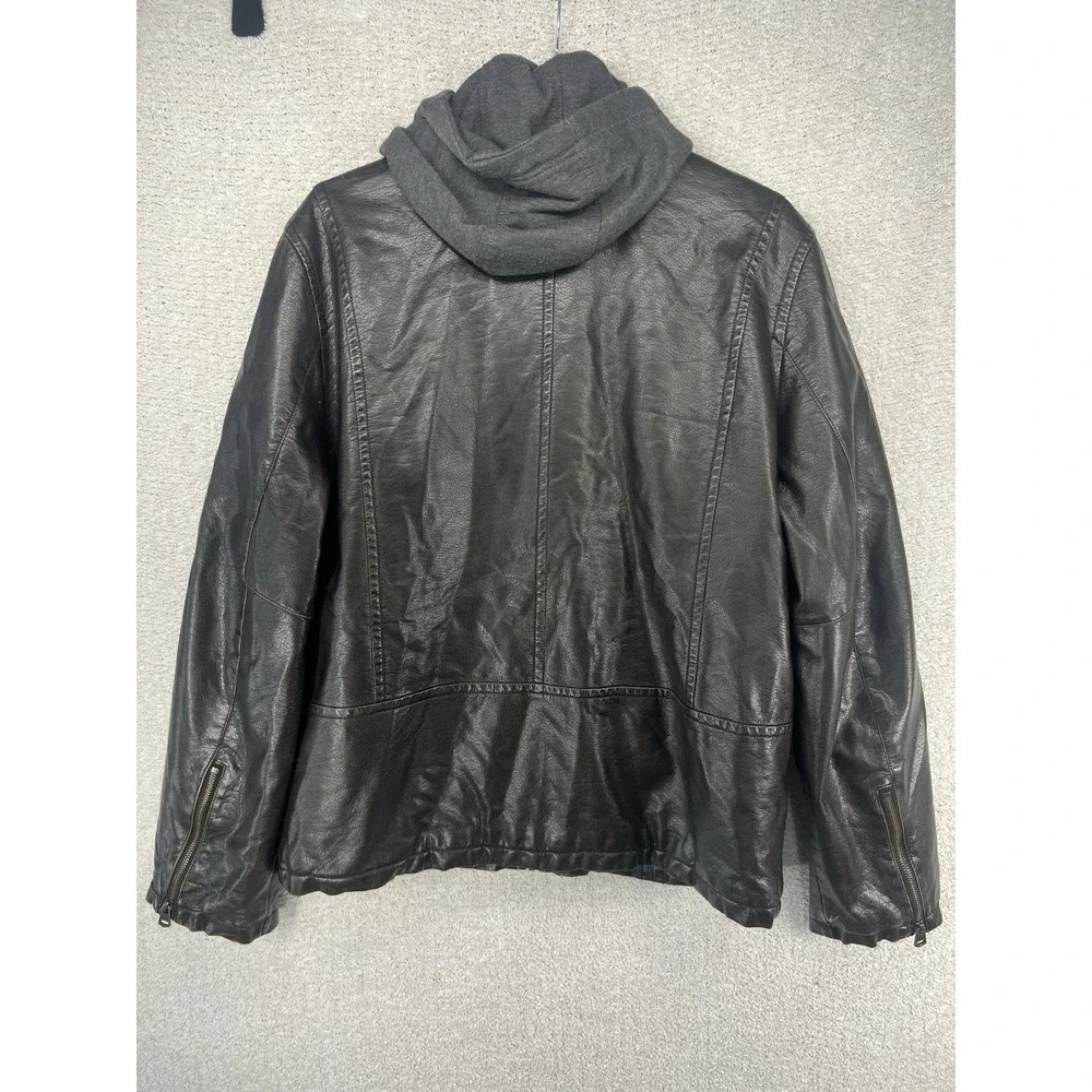 Levi's LM4RU924 Faux Leather Hooded Jacket Mens L Dark Brown Moto Bomber Bib